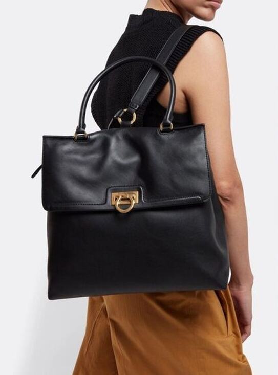 SALVATORE FERRAGAMO Trifolio Leather Backpack Black Top Handle Convertible main image 10